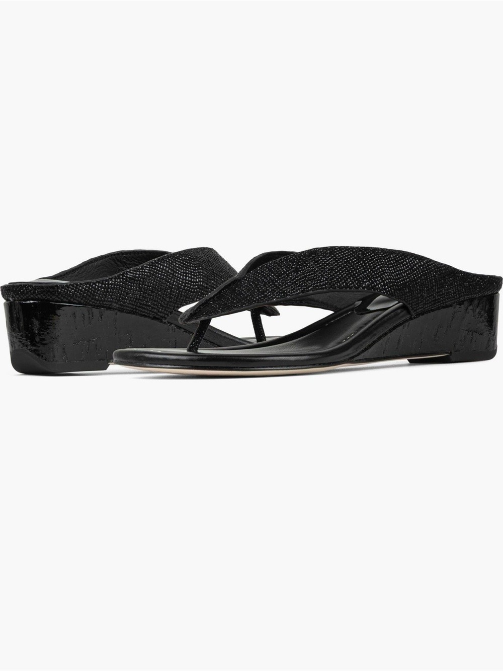 NEW-Donald Pliner Vylette Women's Leather Black Wedge Slip-On Thong Sandals 8M